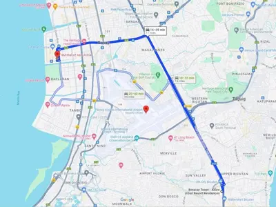 a map of a city with colored roads at Premium 1Bedroom Condo Unit Near Airport, MOA, Casinos, SM Bicutan in Manila