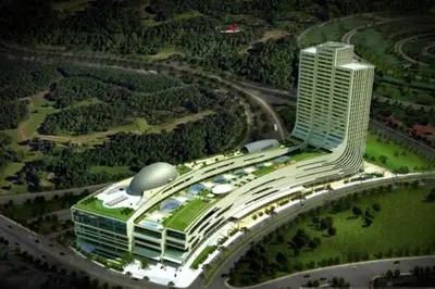 a rendering of a building with a large tower at Millionaire Tropical Paradise Penthouse Royal Palm in Manila