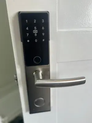 a close up of a door with a handle at Cozy Place near Eastwood in Manila