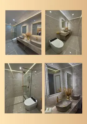 a collage of four pictures of a bathroom at Gramercy Residences Holiday Luxury in Manila