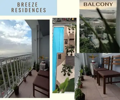 a collage of pictures of a balcony with a view of the ocean at Experience Sunset by the Breeze in Manila
