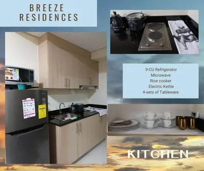 a collage of pictures of a kitchen with a refrigerator at Experience Sunset by the Breeze in Manila