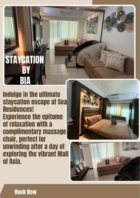a collage of two pictures of a living room at Staycation By Abby Tower E in Manila