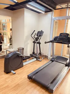 a gym with two exercise bikes and a treadmill at Venetian Panorama BGC Venice Grand Canal Apart ment, 4 Bedrooms, for 10 Guests in Manila
