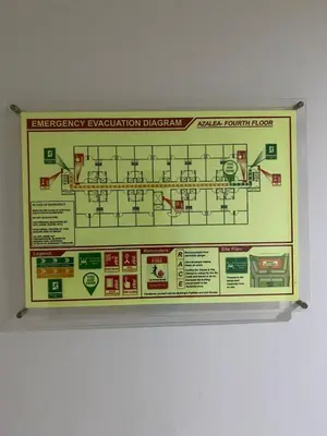 a sign for aenergy evacuation diagram on a wall at Elegant Escape Milano Bacoor Cavite in Bacoor