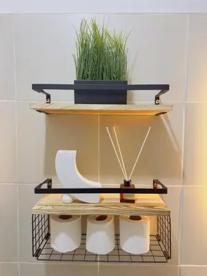 a shelf with a toilet and a plant on it at 2BR condo unit near BGC in Manila
