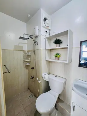 a bathroom with a white toilet and a sink at Chushers place in Santa Rosa