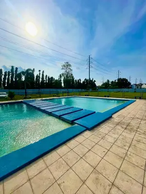 a large swimming pool with blue coping at Chushers place in Santa Rosa