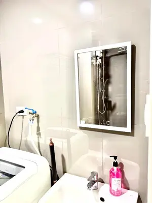 a bathroom with a sink and a mirror on the wall at Makati City Oasis The Air Residences #2148 in Manila
