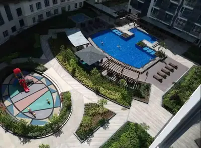 an overhead view of a pool in a building at C12F JRM Staycation Naia T3 Near Airport With Parking in Manila