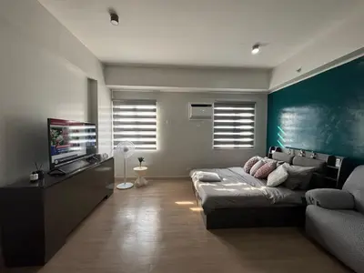 a living room with a couch and a flat screen tv at SMDC Park Residences Unit 202 in Ibaba