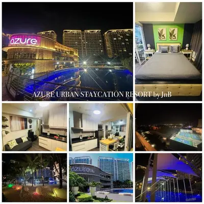 a collage of pictures of different buildings and buildings at 1BR Condotel in Azure Urban Resort near NAIA #TRO1 in Manila