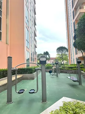 a parking lot with a parking meter in a building at Exquisite Japandi 2 & Mediterranean Breeze at Venice w Grand Canal View! in Manila