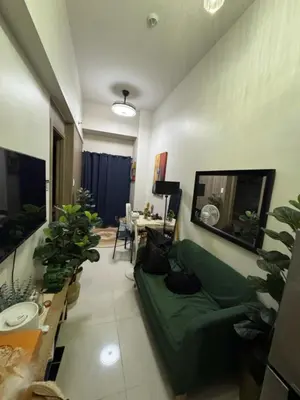 a living room with a green couch and a table at Mitch Ace Staycation in Manila