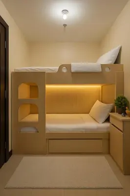 two bunk beds in a small room with a light at Luxurious 2BR near Solaire, Okada, Airport in Manila