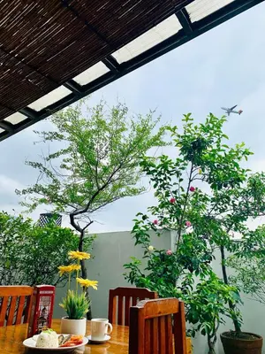a table with chairs and a tree in the background at The Seaside Residences in Manila
