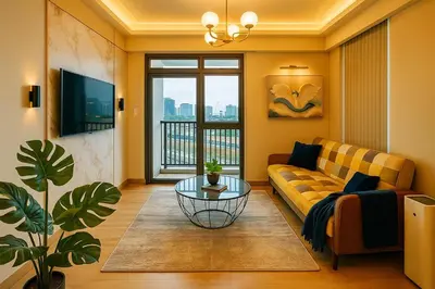 a living room with a couch and a table at Modern & Luxury 3BR near Solaire, Okada, Airport in Manila