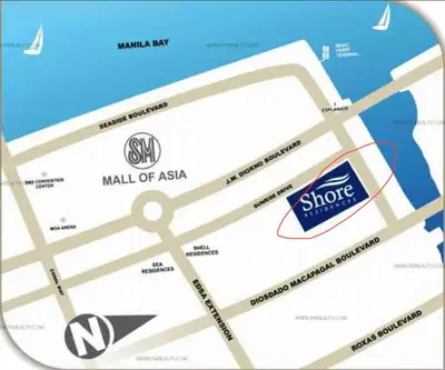 a map of a mall of asia with a store sign at MOA Condotel in Mall of Asia located in Shore1 and 2 Residences in Manila