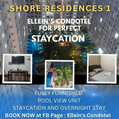 a flyer for a hotel room with a christmas tree at Shore Residences in Manila