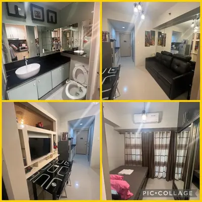 a collage of four pictures of a room at Zion Staycation at Sea Residences in Manila