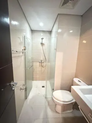 a bathroom with a shower and a toilet and a sink at Condominium Studio Type in Manila