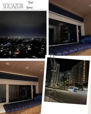 a collage of pictures of a window with a view of a city at SolAzur Staycation SMDC South Residences Las Piñas with 100MBPS Wifi &NETFLIX &BAR STATION &CITY LIGHTS VIEW in Manila