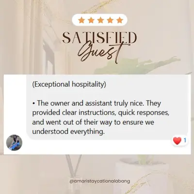 a screenshot of a website with a satisfied guest at Amari Staycation - Alabang in Manila