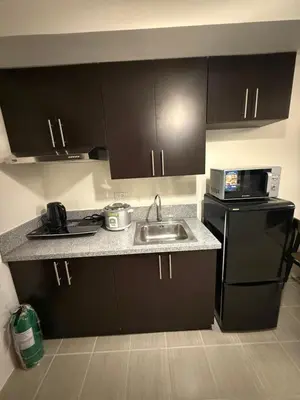 a small kitchen with a sink and a microwave at NFr in Manila