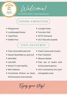 a screenshot of the welcome menu for a restaurant at Eco Suite Hope Residences Trece in Trece Martires