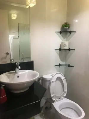 a bathroom with a white toilet and a sink at One Palm Tree Condo in Manila
