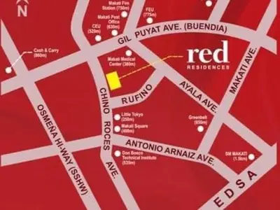 a close up of a red map at Cozy Twin Suite with Balcony in Makati Free WiFi in Manila