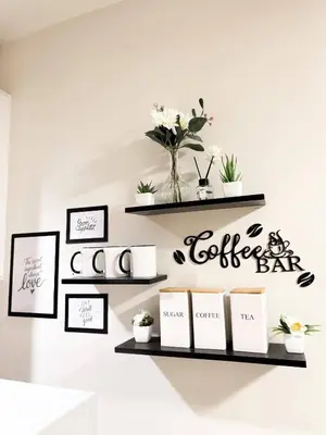 a shelf on a wall with plants and books at Nap & Go Staycation in Manila
