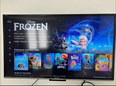 a tv screen with a bunch of disneyrozen movies at Escapade Home in Manila