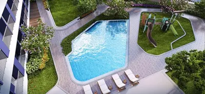 an overhead view of a swimming pool in a building at Entire Room in Makati Center with FAST WIFI in Manila
