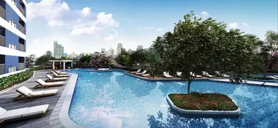 an architectural rendering of a swimming pool on a building at Entire Room in Makati Center with FAST WIFI in Manila