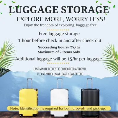 a flyer for a luggage store with two suitcases at Stylish 1BR Condo at Shore Netflix & Chill-Pool View in Manila