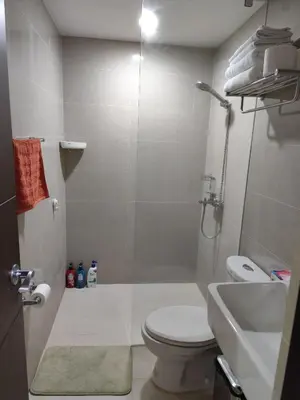 a bathroom with a shower and a toilet and a sink at BGC Uptown Park Suites Tower 1 - 2 Bedroom and 2 Bath Condo in Manila