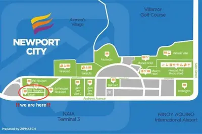 a map of the newport city campus at Roam & Rest Staycation near NAIA Manila Airport and free WiFi in Manila