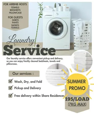 a flyer for a laundry service with a washing machine at 1Bedroom Condo at Shore Near Airport & MOA Balcony Pool View in Manila