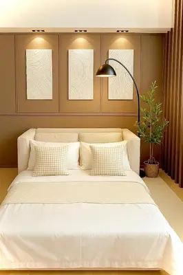 a bedroom with a large white bed with two pillows at Condo Venice Luxury Residences Grand canal View in Manila