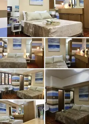 a collage of photos of a bedroom with two beds at Makati City Private Studio across Greenbelt Mall in Manila