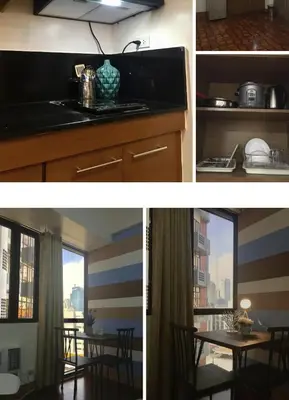 a collage of pictures of a kitchen and a dining room at Makati City Private Studio across Greenbelt Mall in Manila