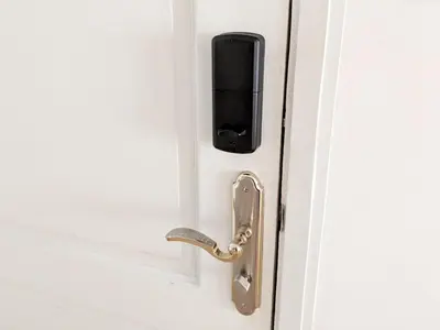 a close up of a door with a handle at Julias Bright Stylish Condo Balcony in Manila