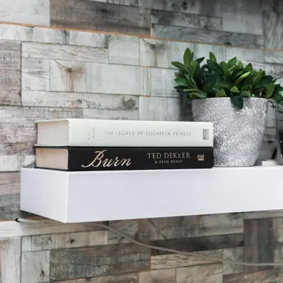 a stack of books on a shelf with a potted plant at Julias Tropical Oasis Golf Skyline View in Manila