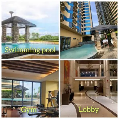 a collage of four pictures of a building at Tabatina Grand Reviera Suites in Manila