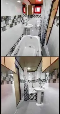 a bathroom with two sinks and a bath tub at Stargazer street Garden Villas in Santa Rosa