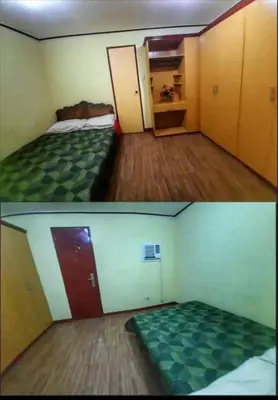two pictures of a room with two beds in it at Stargazer street Garden Villas in Santa Rosa
