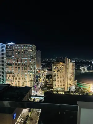 a view of a city at night with buildings at Chill Luxe Vista in Manila