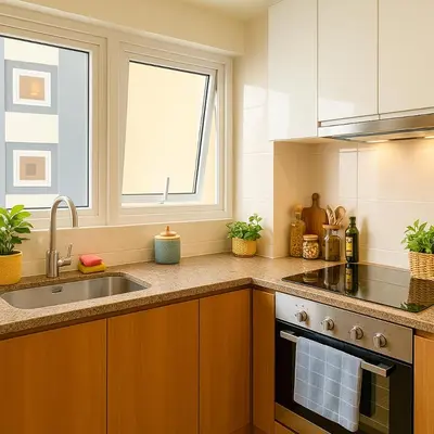 a kitchen with a sink and a stove and a window at Luxury Suites near Okada, Solaire, City of Dreams in Manila