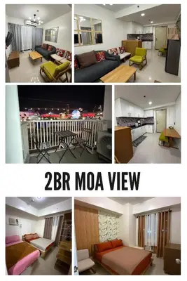 a collage of photos of a living room and a bar moca view at Staycation By Abii in Manila